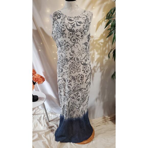 Alberto Makali Swirl Print Dip Dye Cotton Maxi Dress Size L Sleeveless Light - Picture 1 of 11